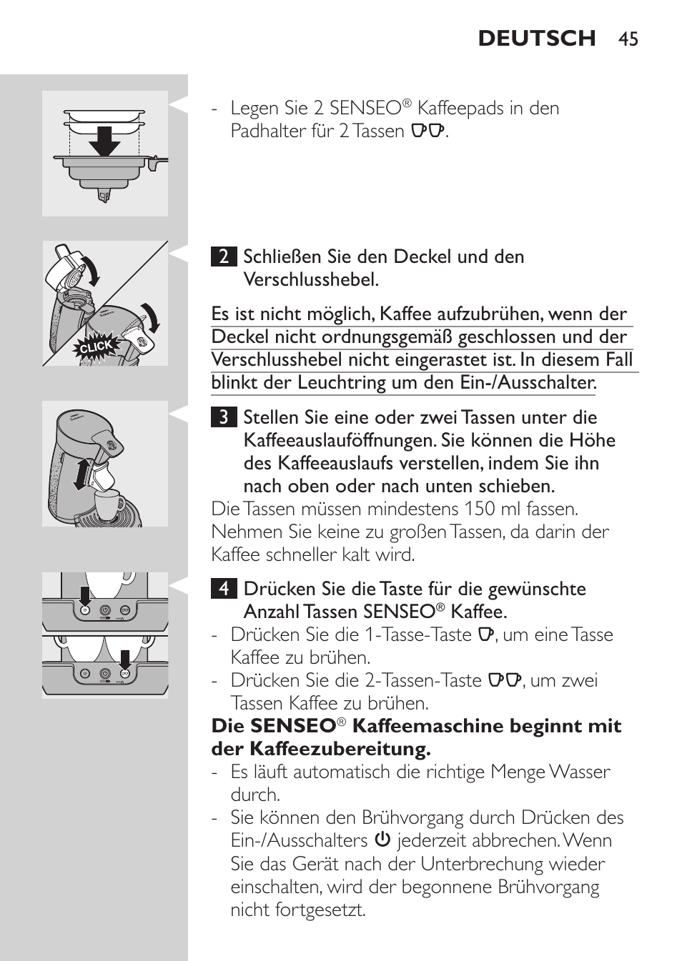 Deutsch | Philips SENSEO® Machine à café à dosettes User Manual | Page 45 / 122