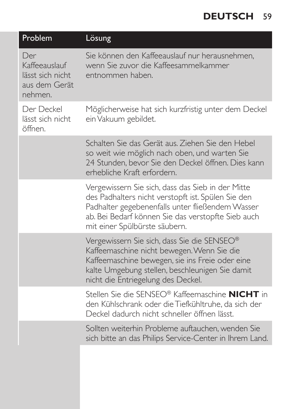 Deutsch | Philips SENSEO® Machine à café à dosettes User Manual | Page 59 / 122