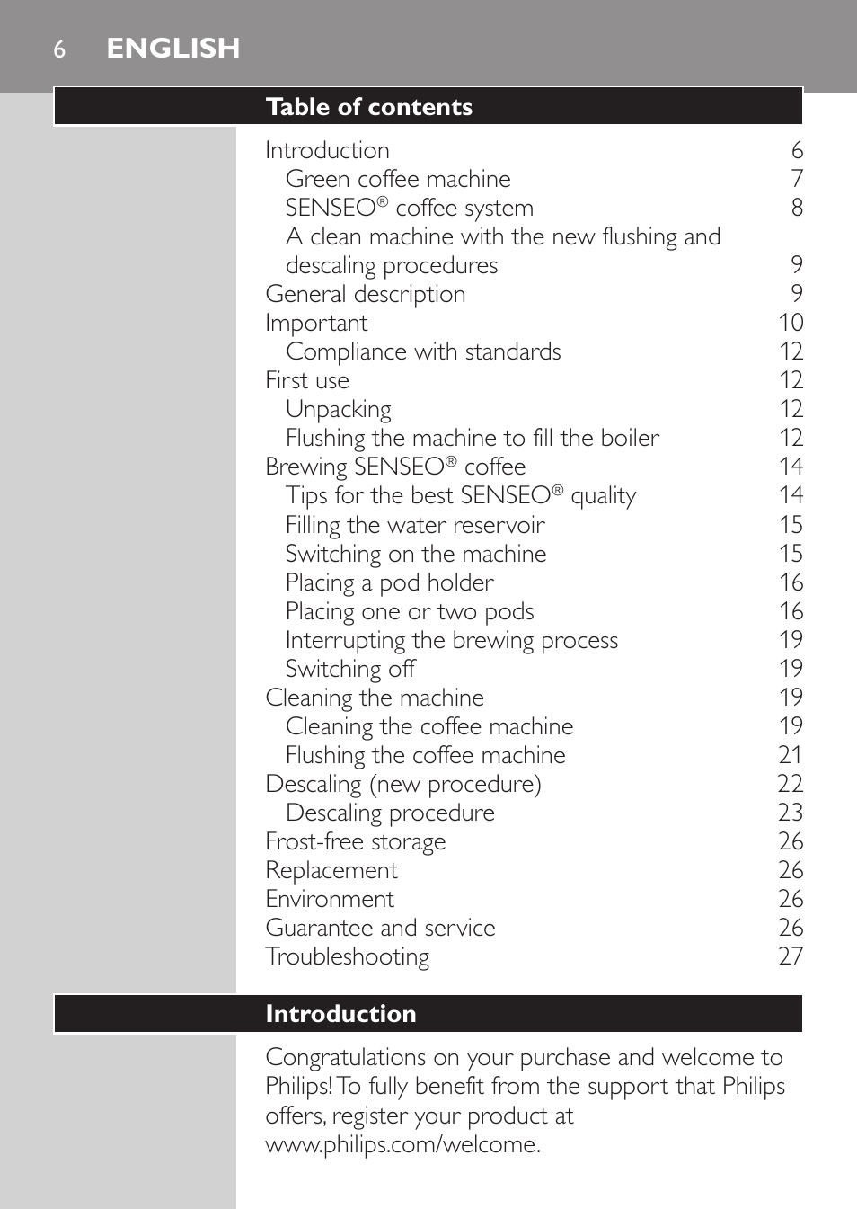 English, English 6 | Philips SENSEO® Machine à café à dosettes User Manual | Page 6 / 122