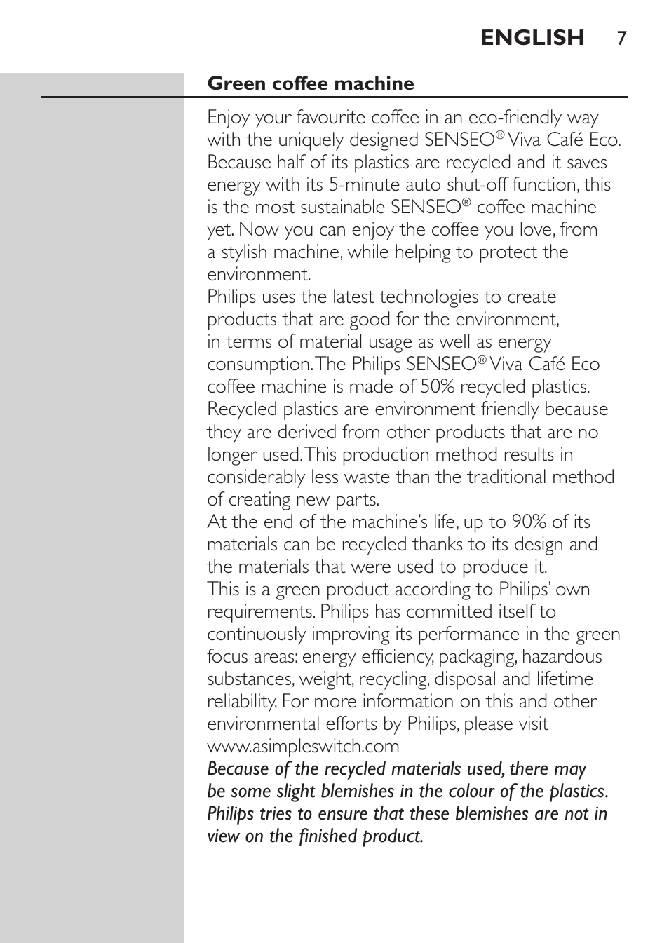 English | Philips SENSEO® Machine à café à dosettes User Manual | Page 7 / 122