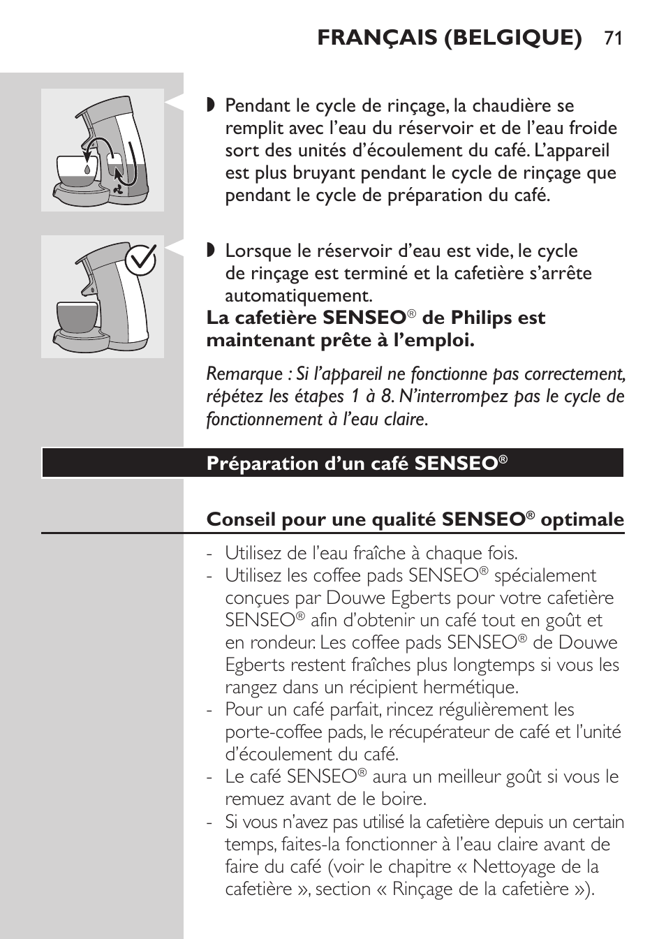 Français (belgique) | Philips SENSEO® Machine à café à dosettes User Manual | Page 71 / 122