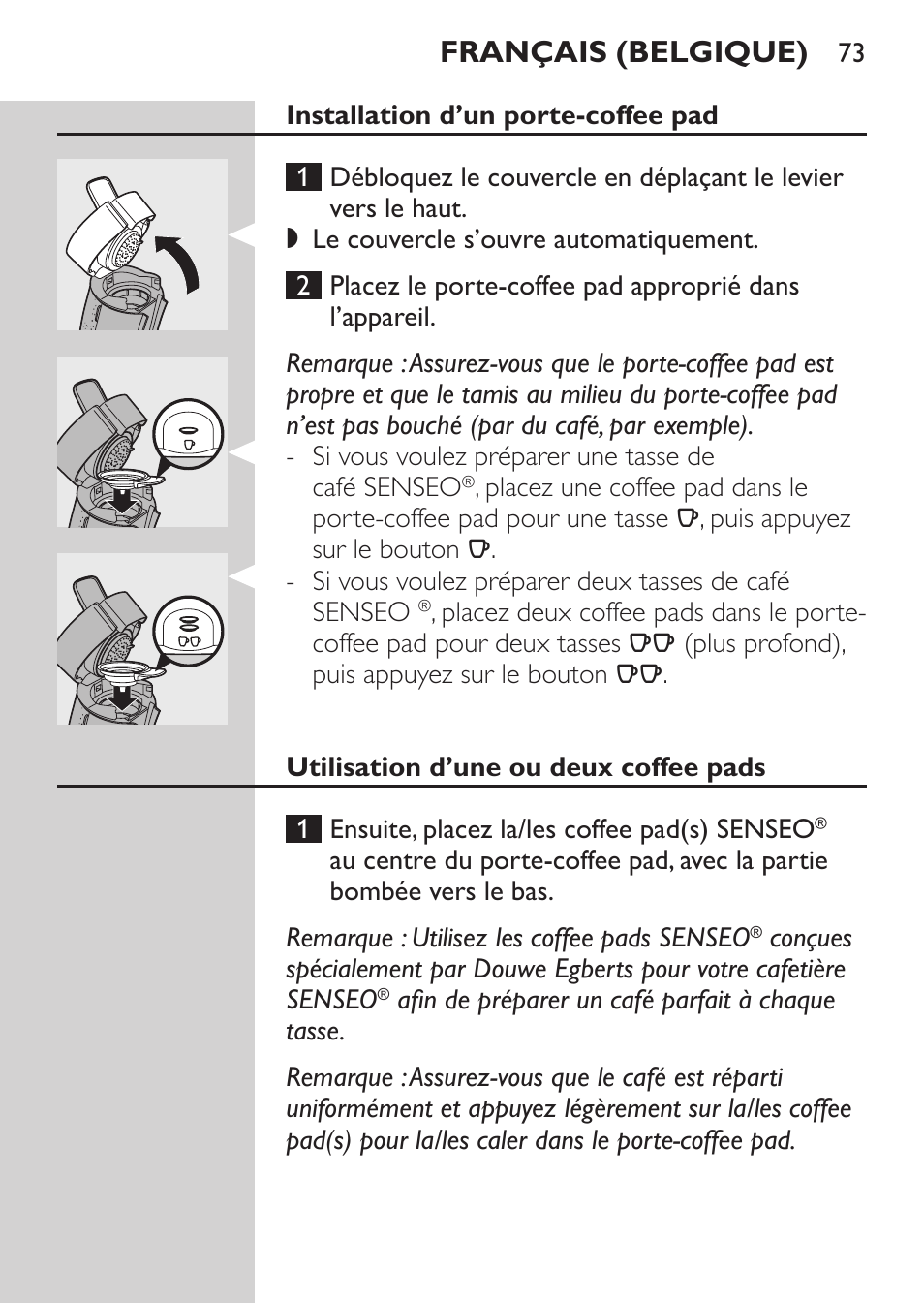 Français (belgique) | Philips SENSEO® Machine à café à dosettes User Manual | Page 73 / 122