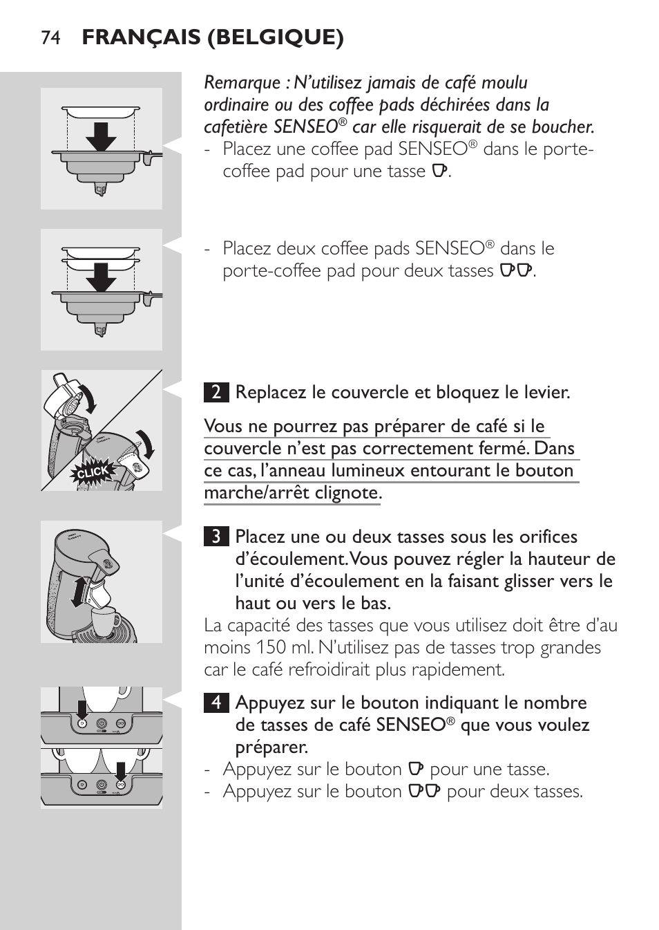 Français (belgique) | Philips SENSEO® Machine à café à dosettes User Manual | Page 74 / 122