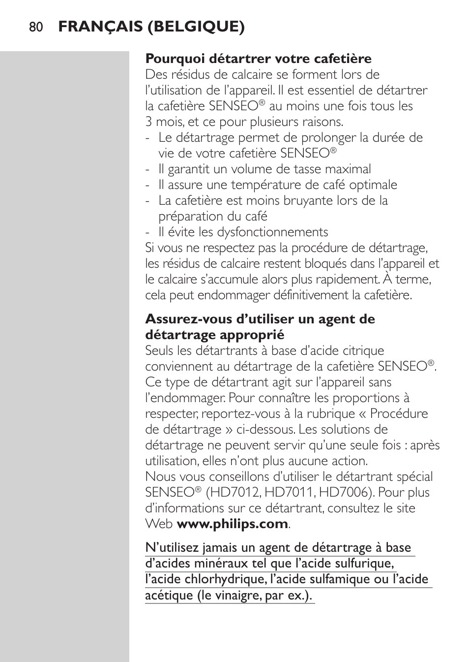 Français (belgique) | Philips SENSEO® Machine à café à dosettes User Manual | Page 80 / 122