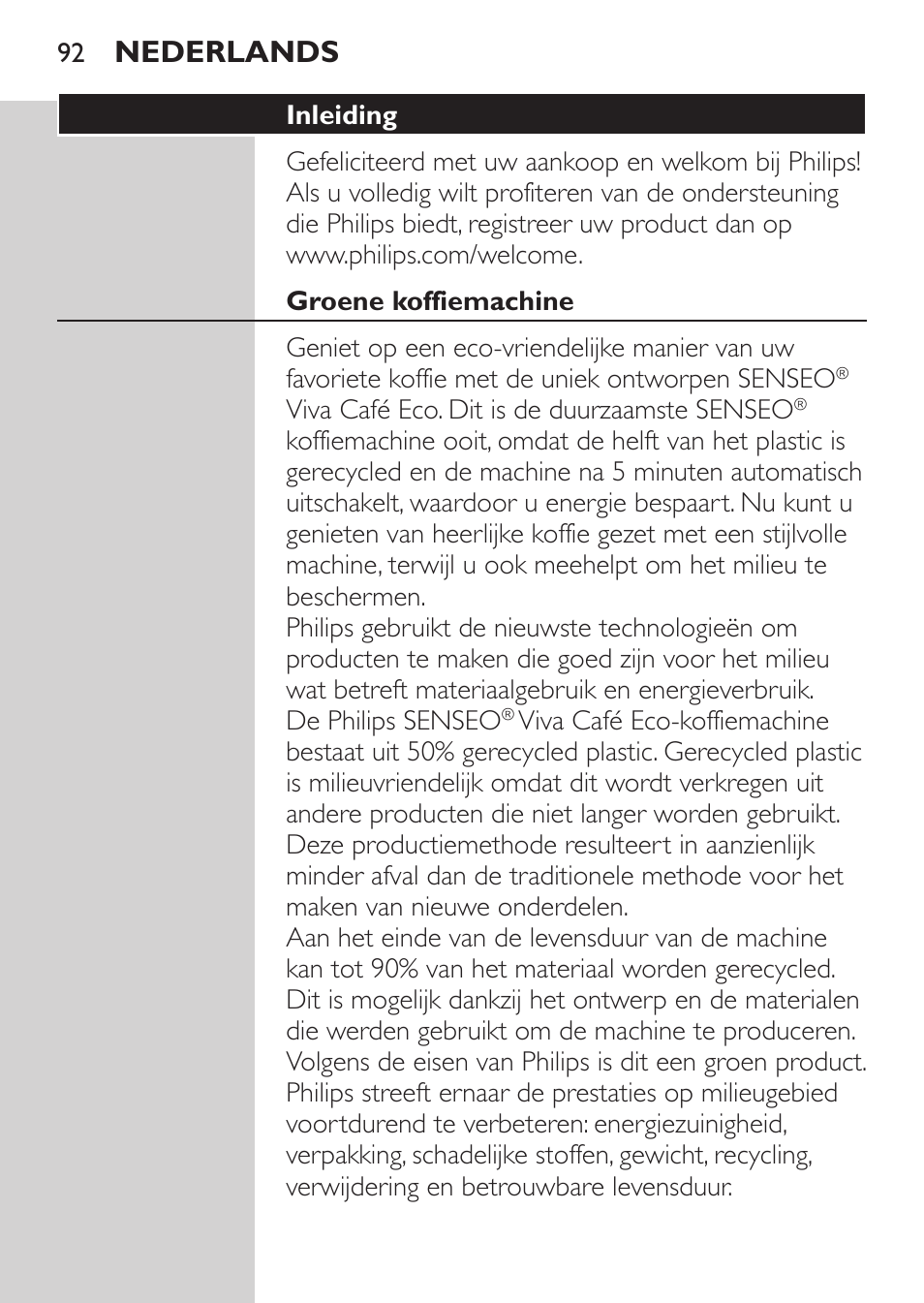 Nederlands | Philips SENSEO® Machine à café à dosettes User Manual | Page 92 / 122