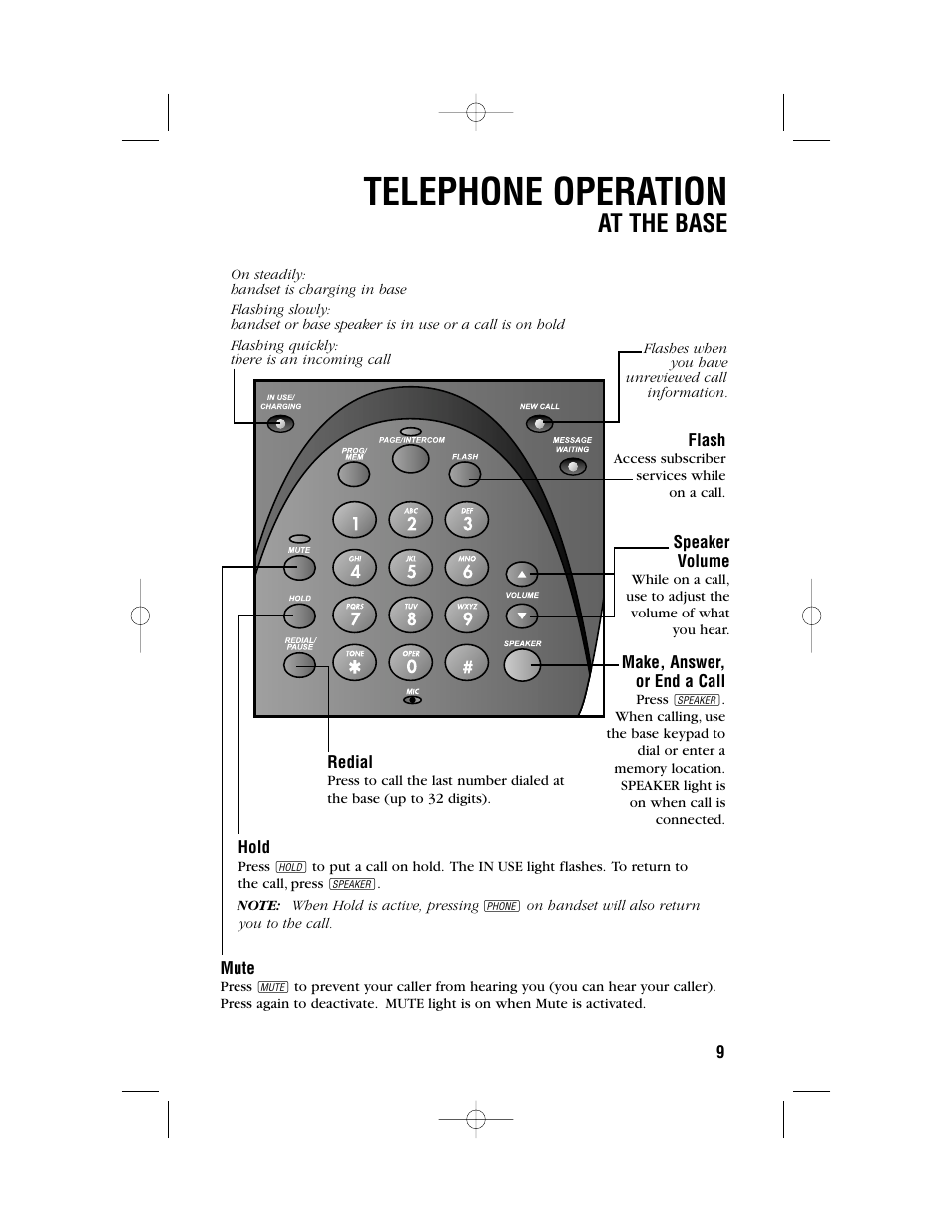 Telephone operation, At the base | AT&T 1450 User Manual | Page 12 / 24