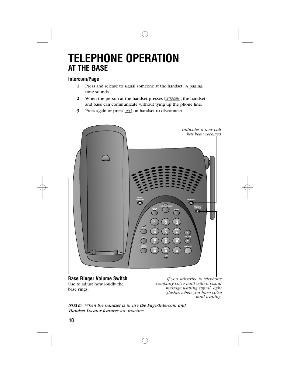 Telephone operation, At the base | AT&T 1450 User Manual | Page 13 / 24