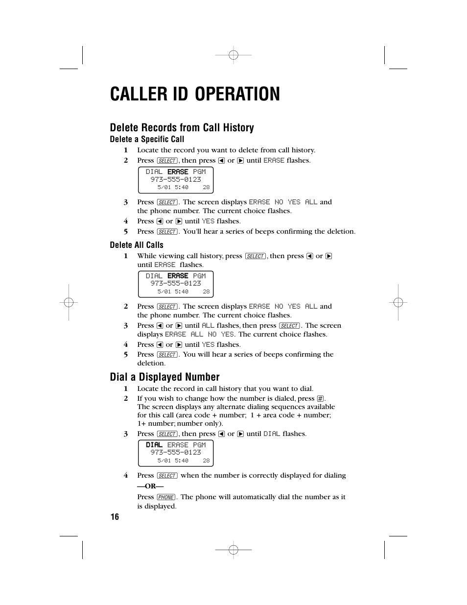 Caller id operation, Delete records from call history, Dial a displayed number | AT&T 1450 User Manual | Page 19 / 24