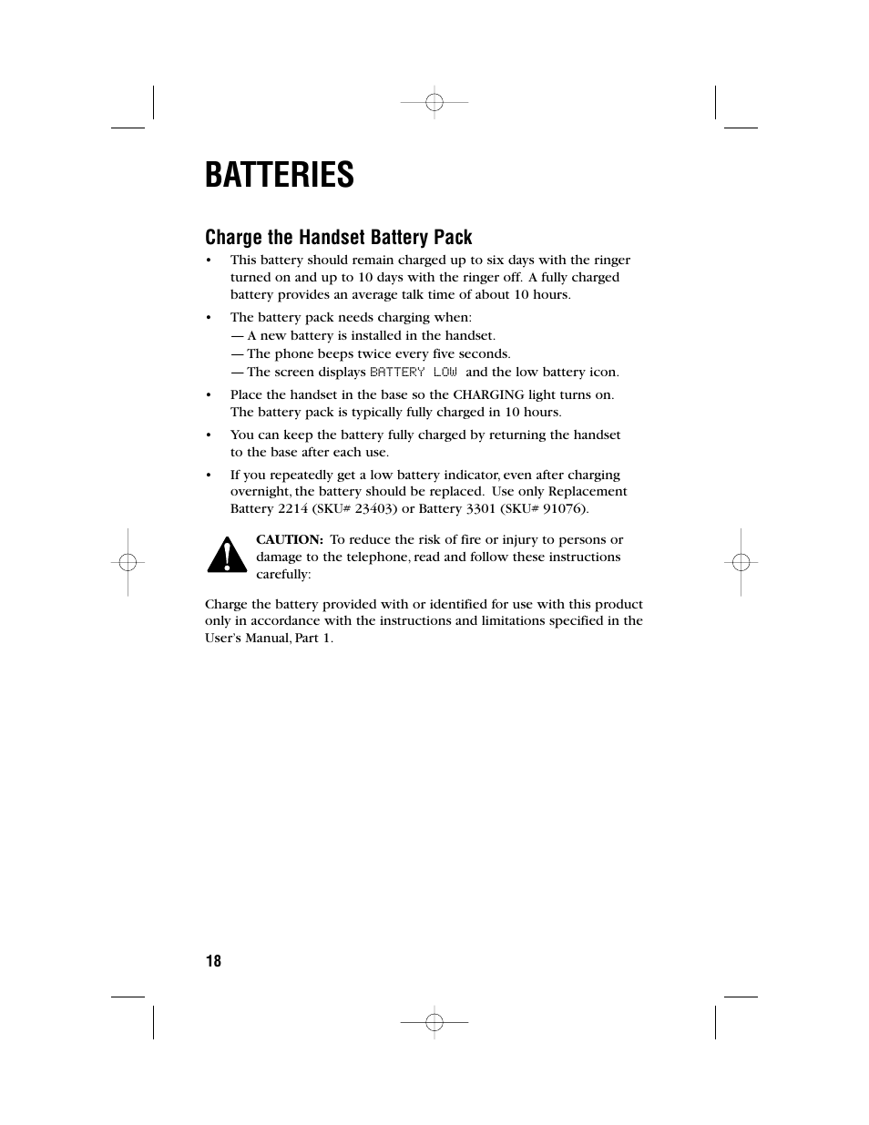 Batteries, Charge the handset battery pack | AT&T 1450 User Manual | Page 21 / 24