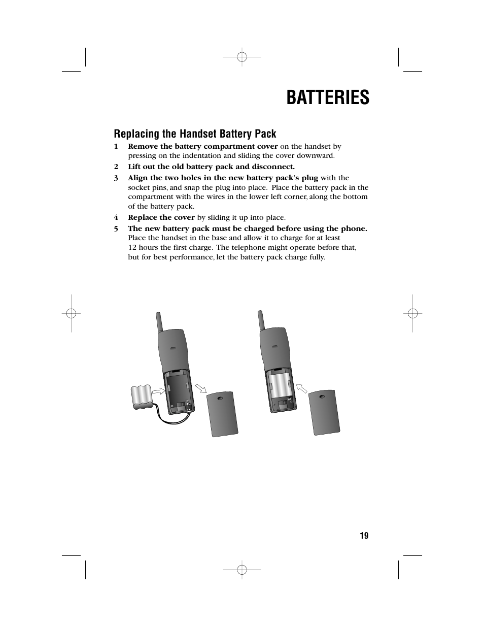 Batteries, Replacing the handset battery pack | AT&T 1450 User Manual | Page 22 / 24
