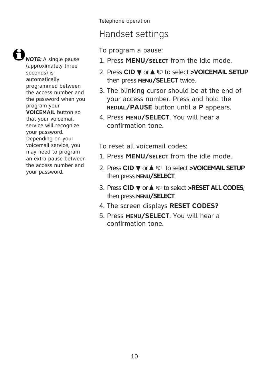 Handset settings | AT&T AT3111-2 User Manual | Page 14 / 61