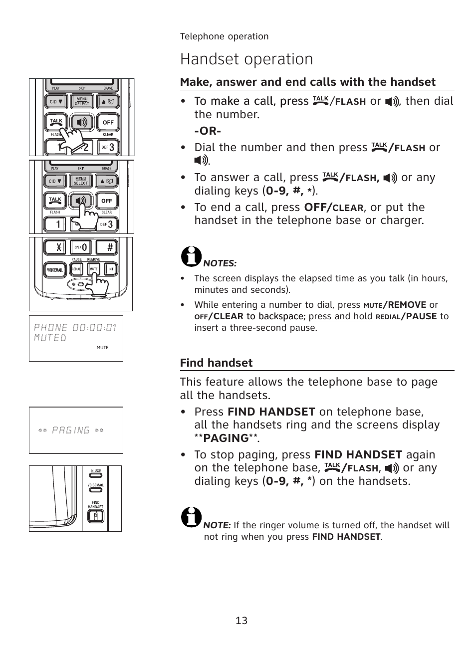 Handset operation | AT&T AT3111-2 User Manual | Page 17 / 61