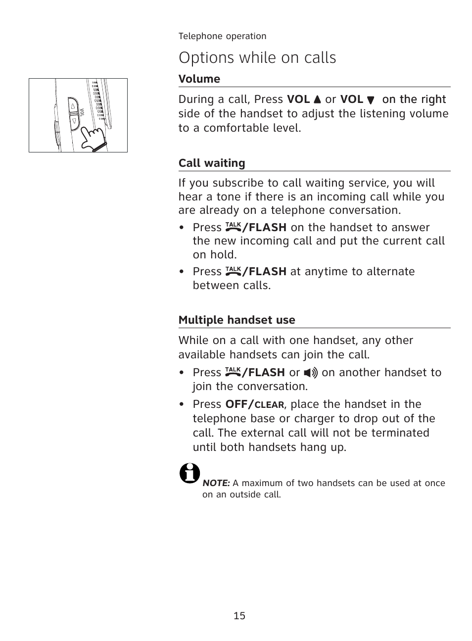 Options while on calls | AT&T AT3111-2 User Manual | Page 19 / 61