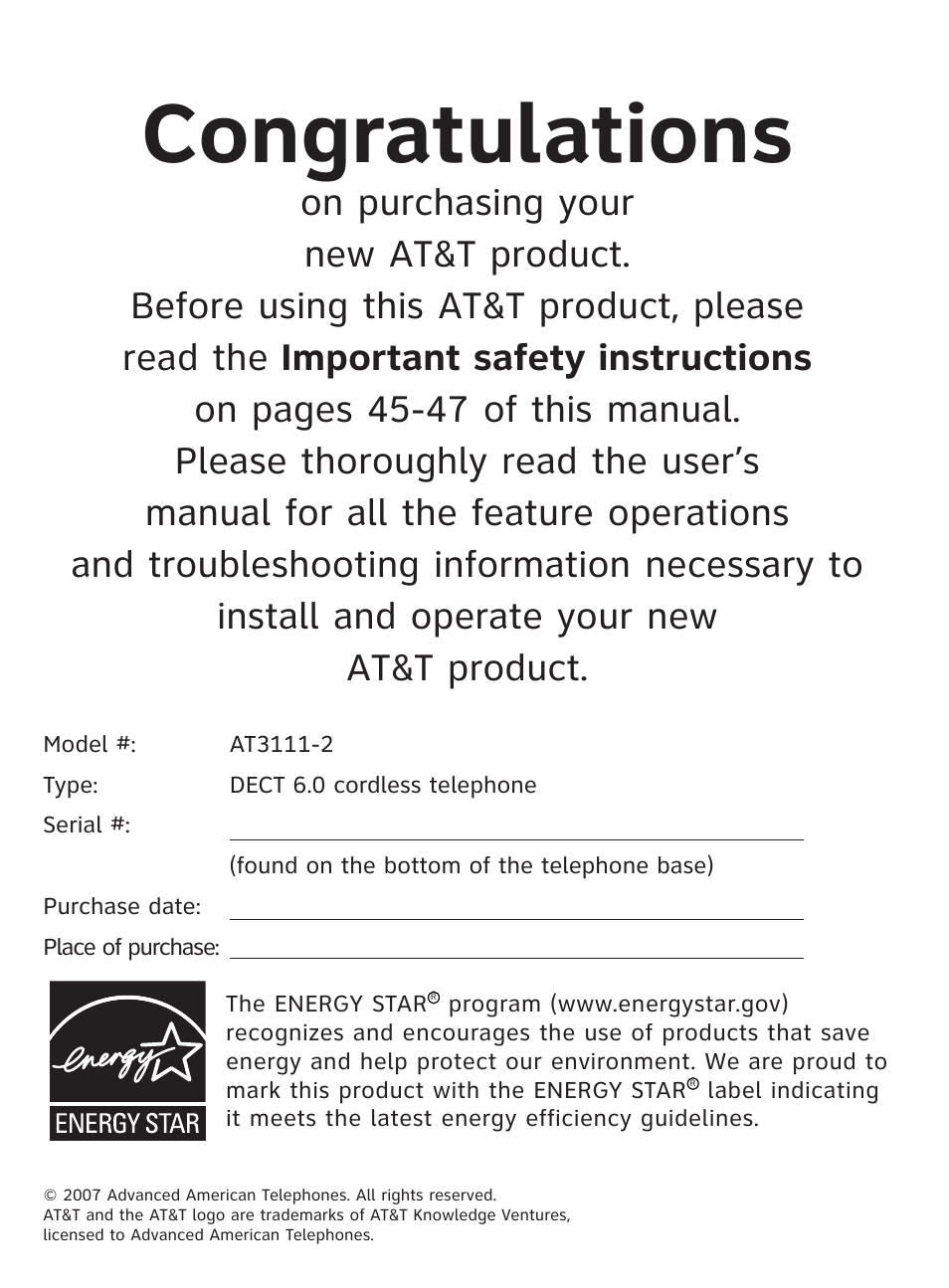 AT&T AT3111-2 User Manual | Page 2 / 61