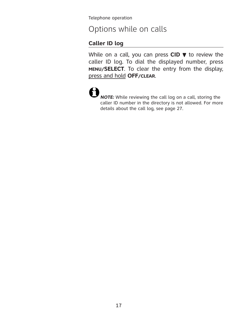 Options while on calls | AT&T AT3111-2 User Manual | Page 21 / 61