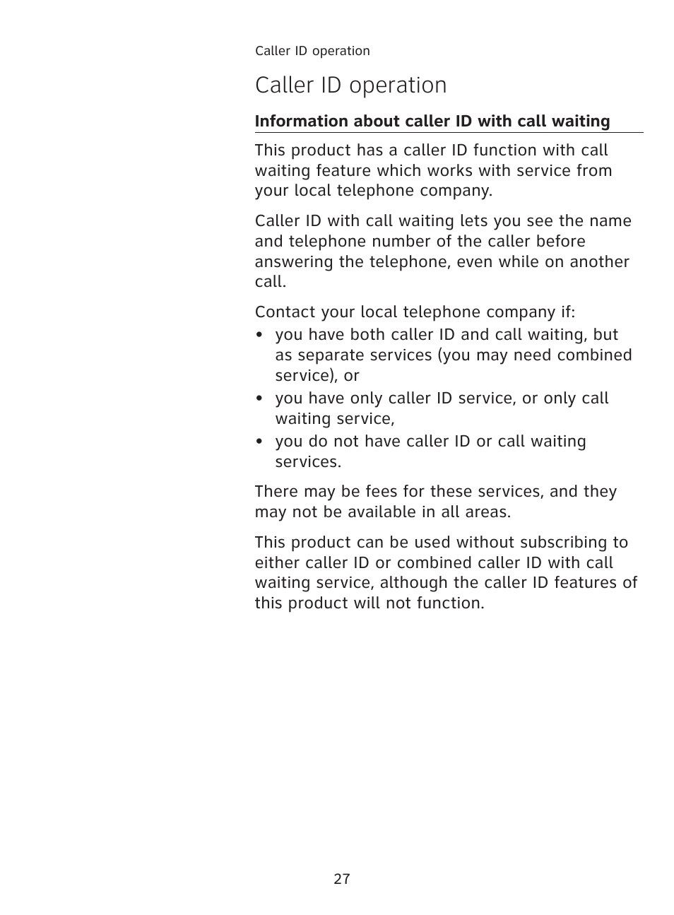 Caller id operation | AT&T AT3111-2 User Manual | Page 31 / 61