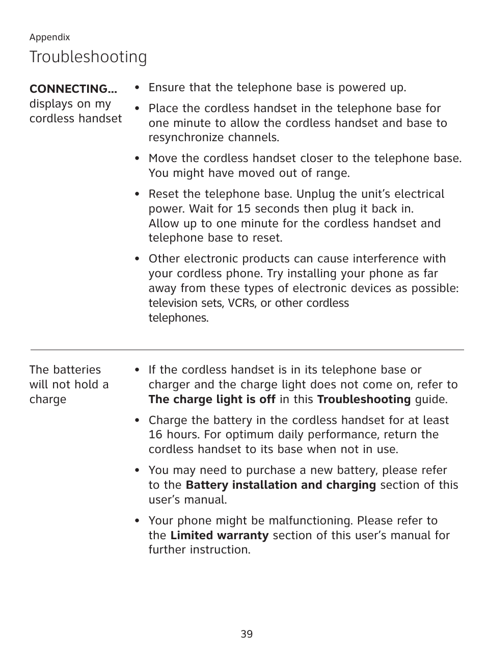 Troubleshooting | AT&T AT3111-2 User Manual | Page 43 / 61