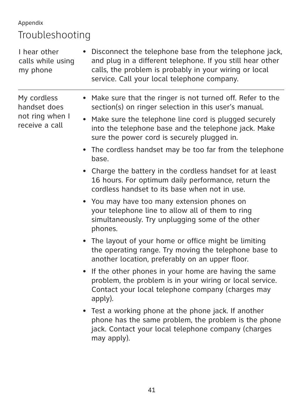 Troubleshooting | AT&T AT3111-2 User Manual | Page 45 / 61