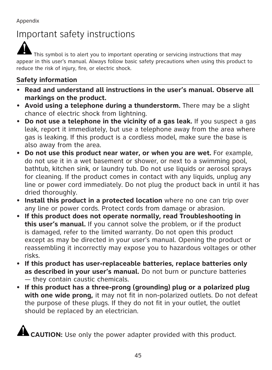 Important safety instructions | AT&T AT3111-2 User Manual | Page 49 / 61