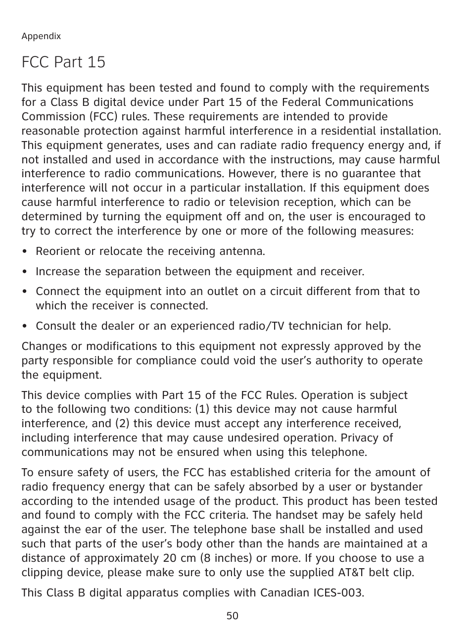 Fcc part 15 | AT&T AT3111-2 User Manual | Page 54 / 61