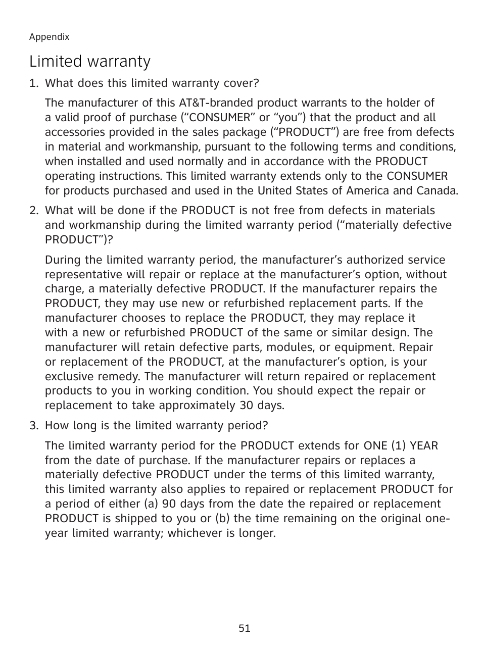 Limited warranty | AT&T AT3111-2 User Manual | Page 55 / 61
