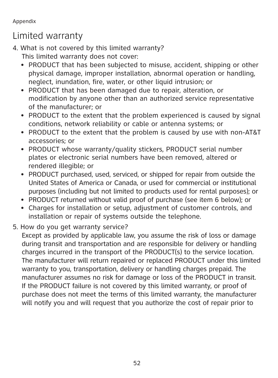Limited warranty | AT&T AT3111-2 User Manual | Page 56 / 61