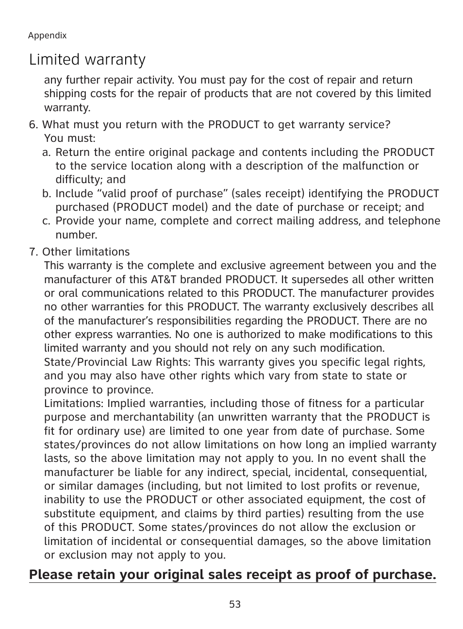 Limited warranty | AT&T AT3111-2 User Manual | Page 57 / 61