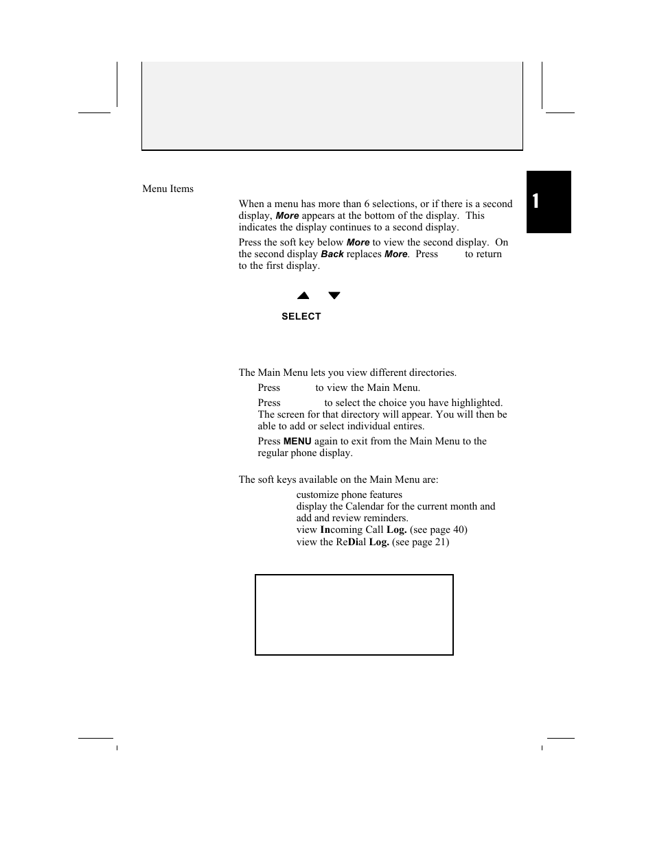 Using the menus, Main menu | AT&T 882 User Manual | Page 15 / 54