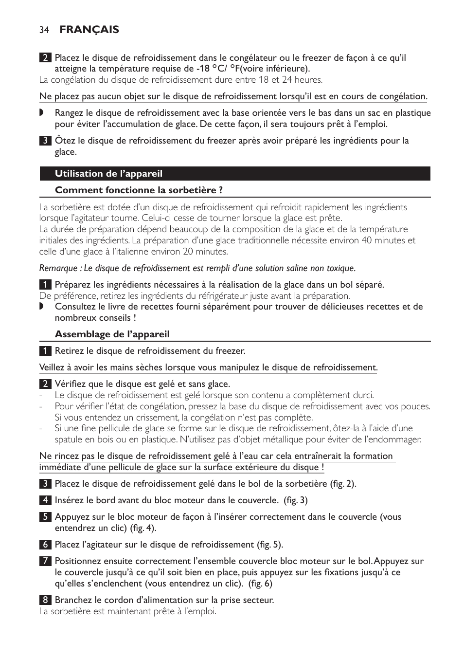 Utilisation de l’appareil, Comment fonctionne la sorbetière, Assemblage de l’appareil | Philips Sorbetière User Manual | Page 34 / 68