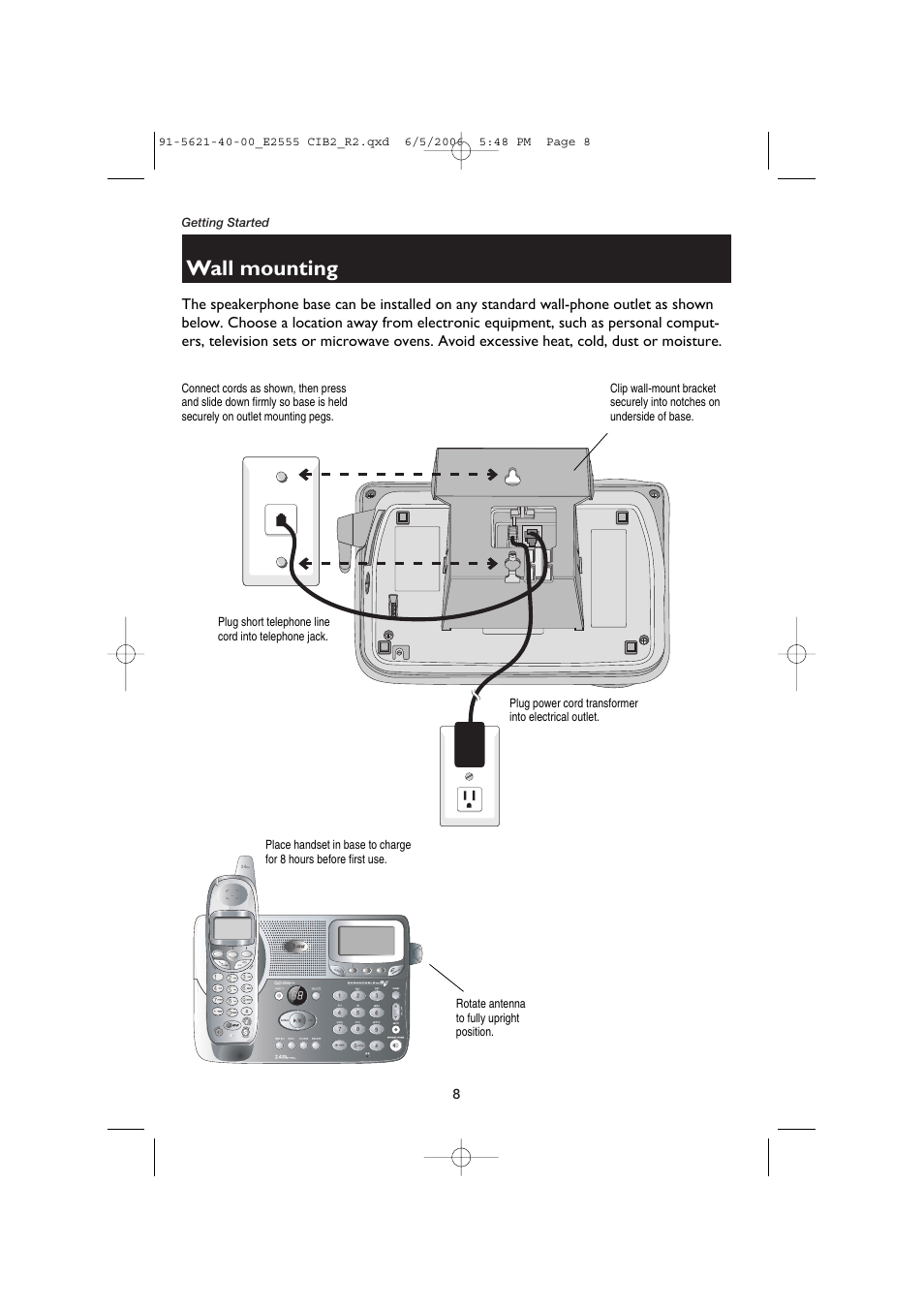 Wall mounting | AT&T E2555 User Manual | Page 10 / 46