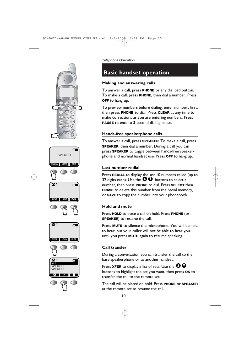 Basic handset operation | AT&T E2555 User Manual | Page 12 / 46