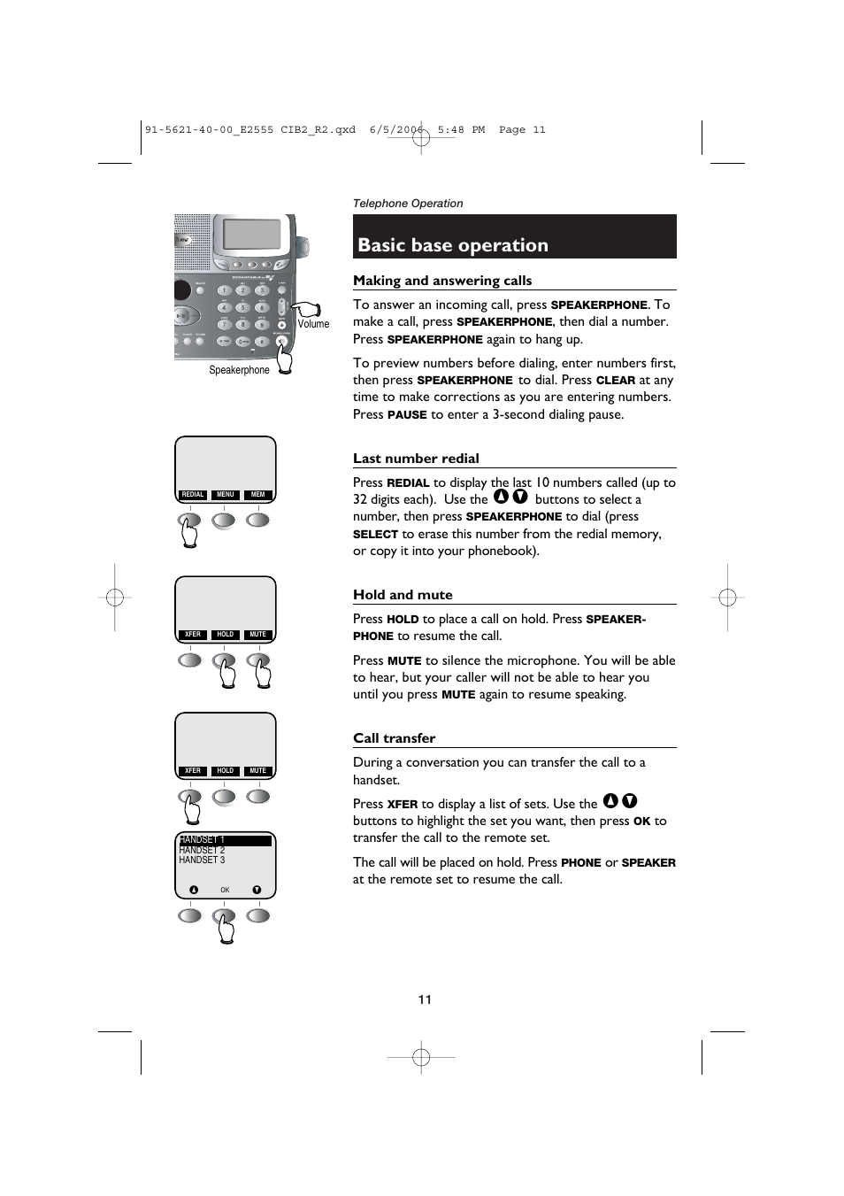 Basic base operation | AT&T E2555 User Manual | Page 13 / 46