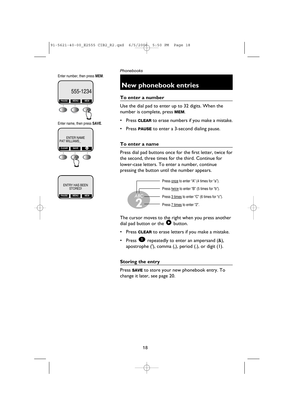 New phonebook entries | AT&T E2555 User Manual | Page 20 / 46