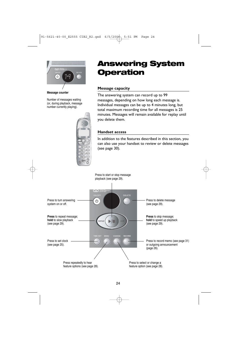 Answering system operation | AT&T E2555 User Manual | Page 26 / 46