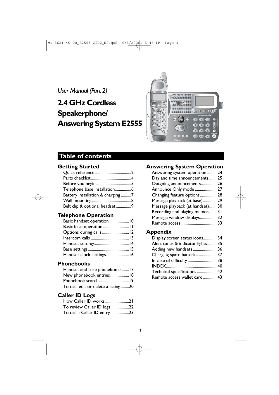 Table of contents user manual (part 2) | AT&T E2555 User Manual | Page 3 / 46