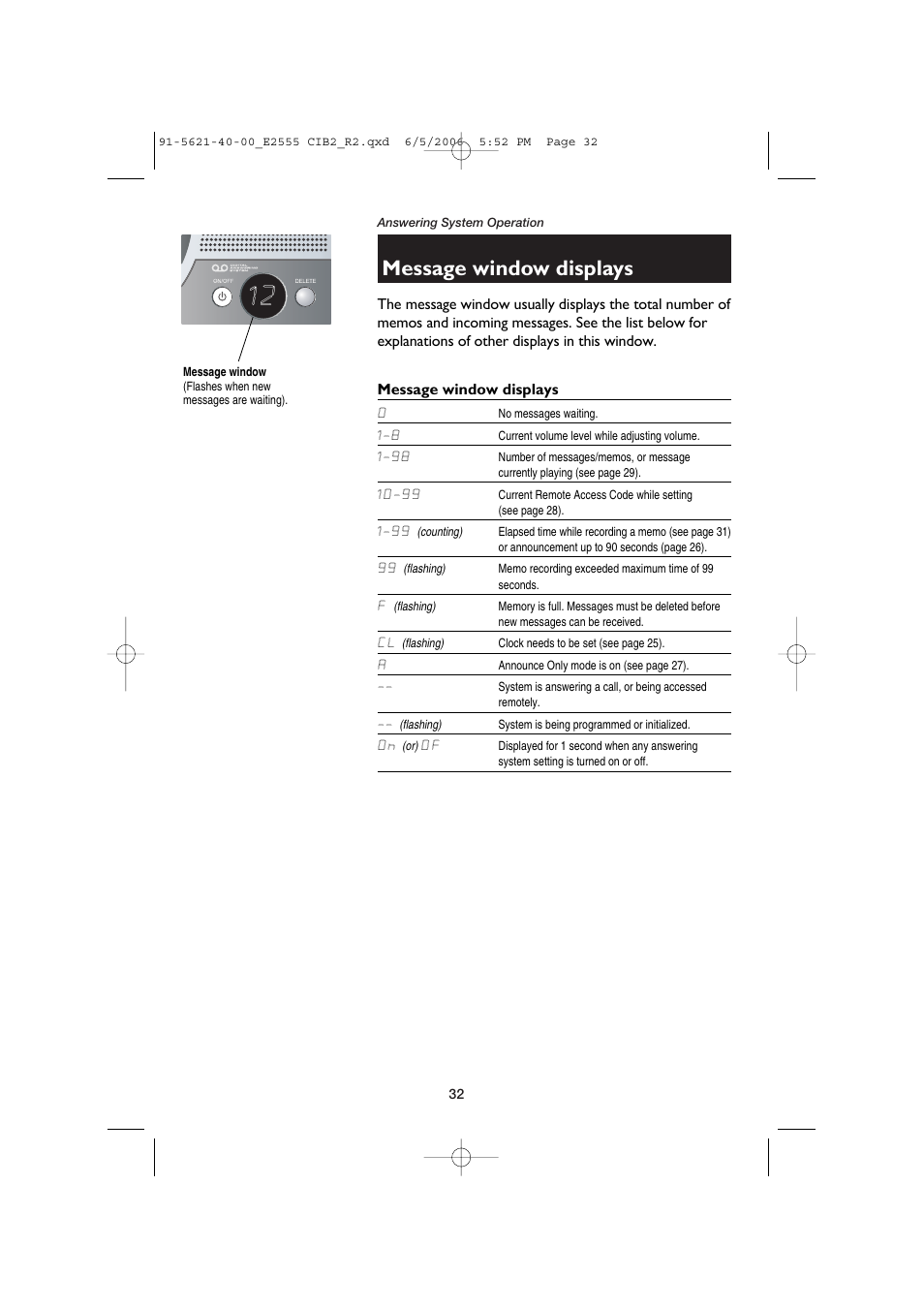 Message window displays | AT&T E2555 User Manual | Page 34 / 46