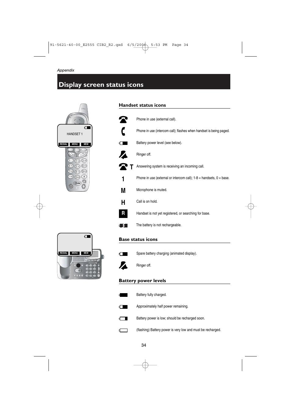 Display screen status icons | AT&T E2555 User Manual | Page 36 / 46