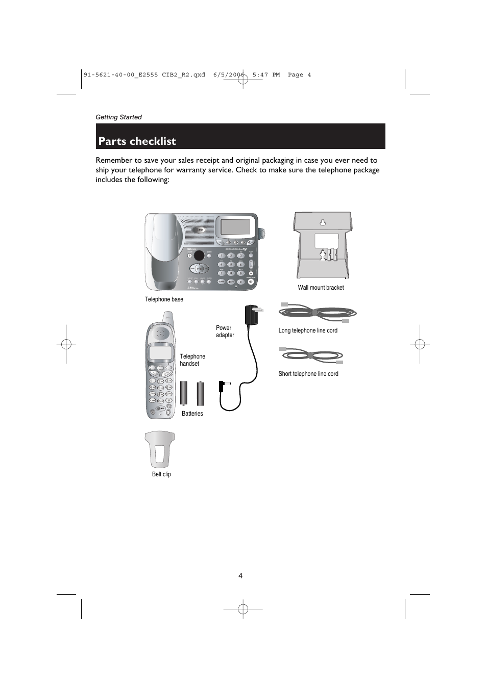 Parts checklist | AT&T E2555 User Manual | Page 6 / 46