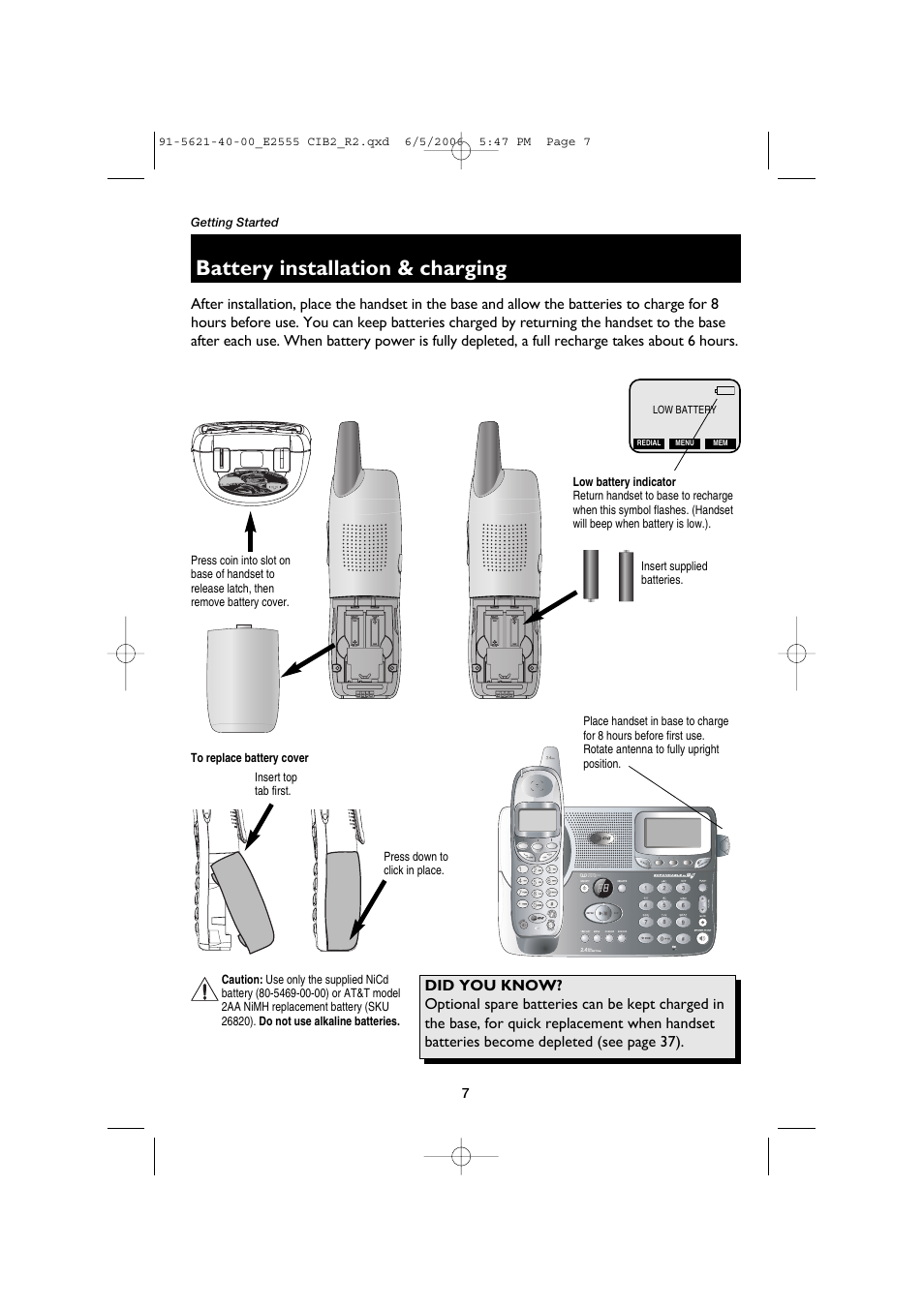 Battery installation & charging | AT&T E2555 User Manual | Page 9 / 46