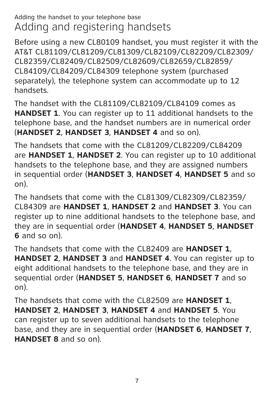 Adding and registering handsets | AT&T CL80109 User Manual | Page 11 / 36