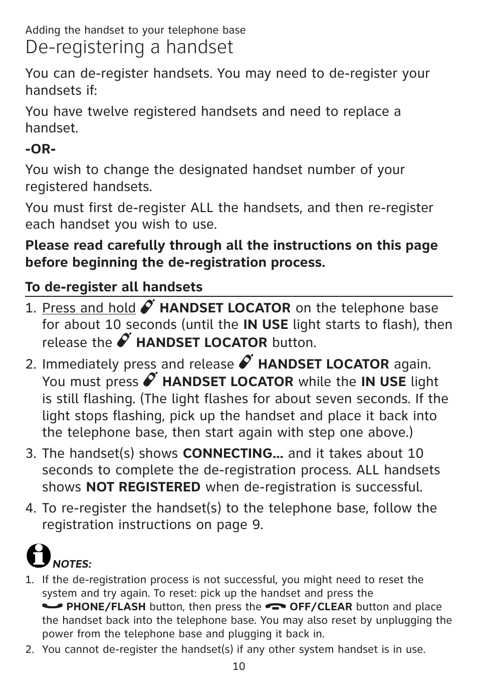 De-registering a handset | AT&T CL80109 User Manual | Page 14 / 36
