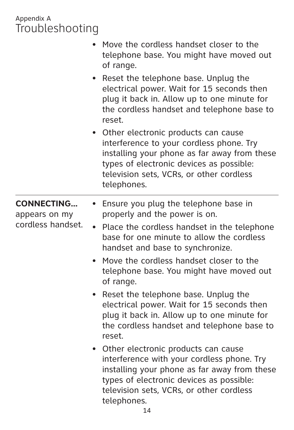 Troubleshooting | AT&T CL80109 User Manual | Page 18 / 36