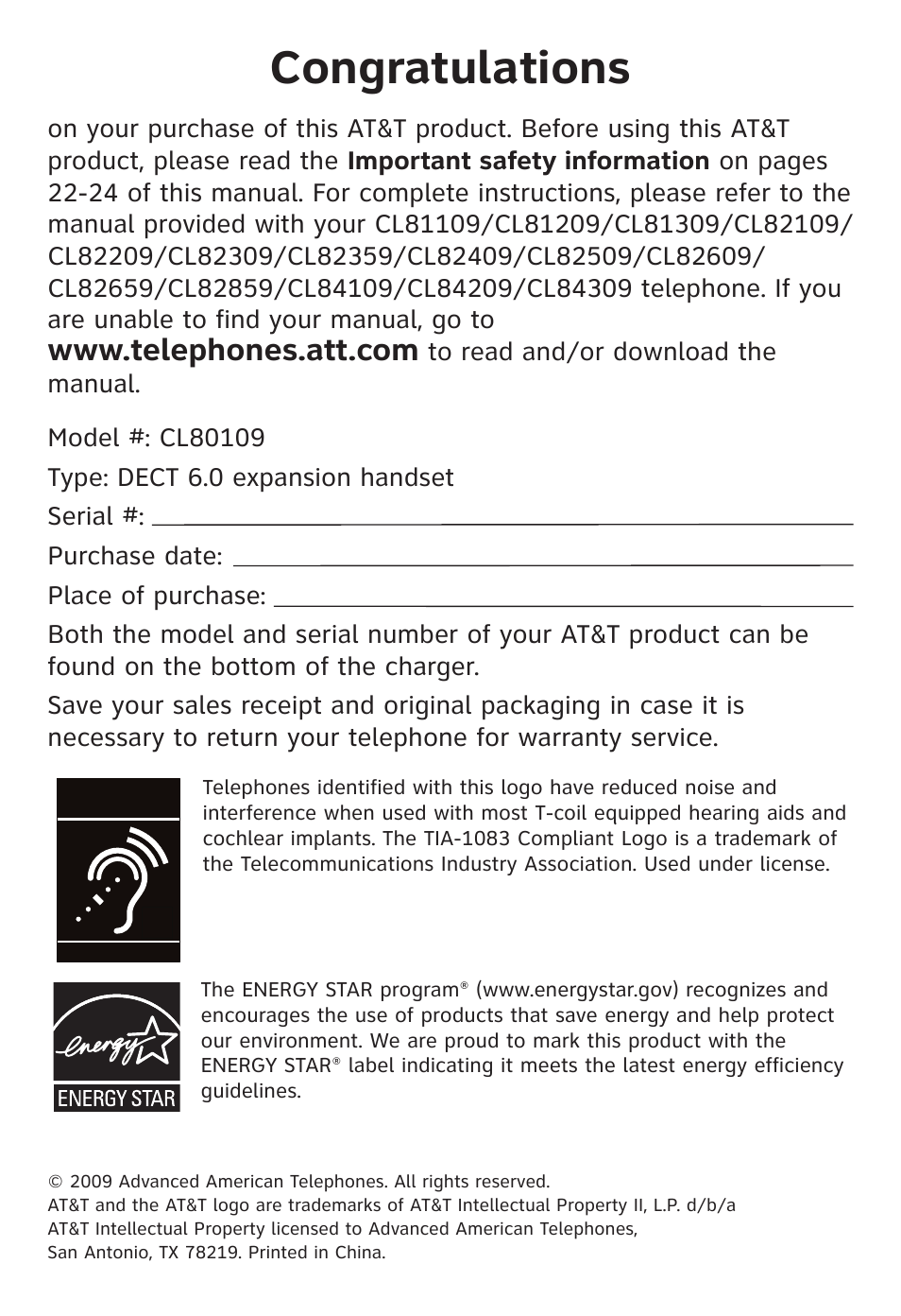 AT&T CL80109 User Manual | Page 2 / 36