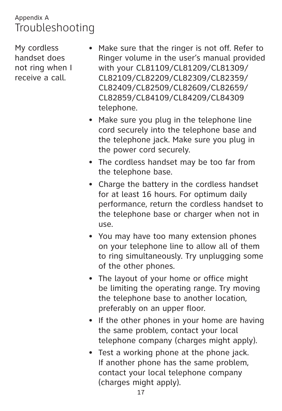 Troubleshooting | AT&T CL80109 User Manual | Page 21 / 36