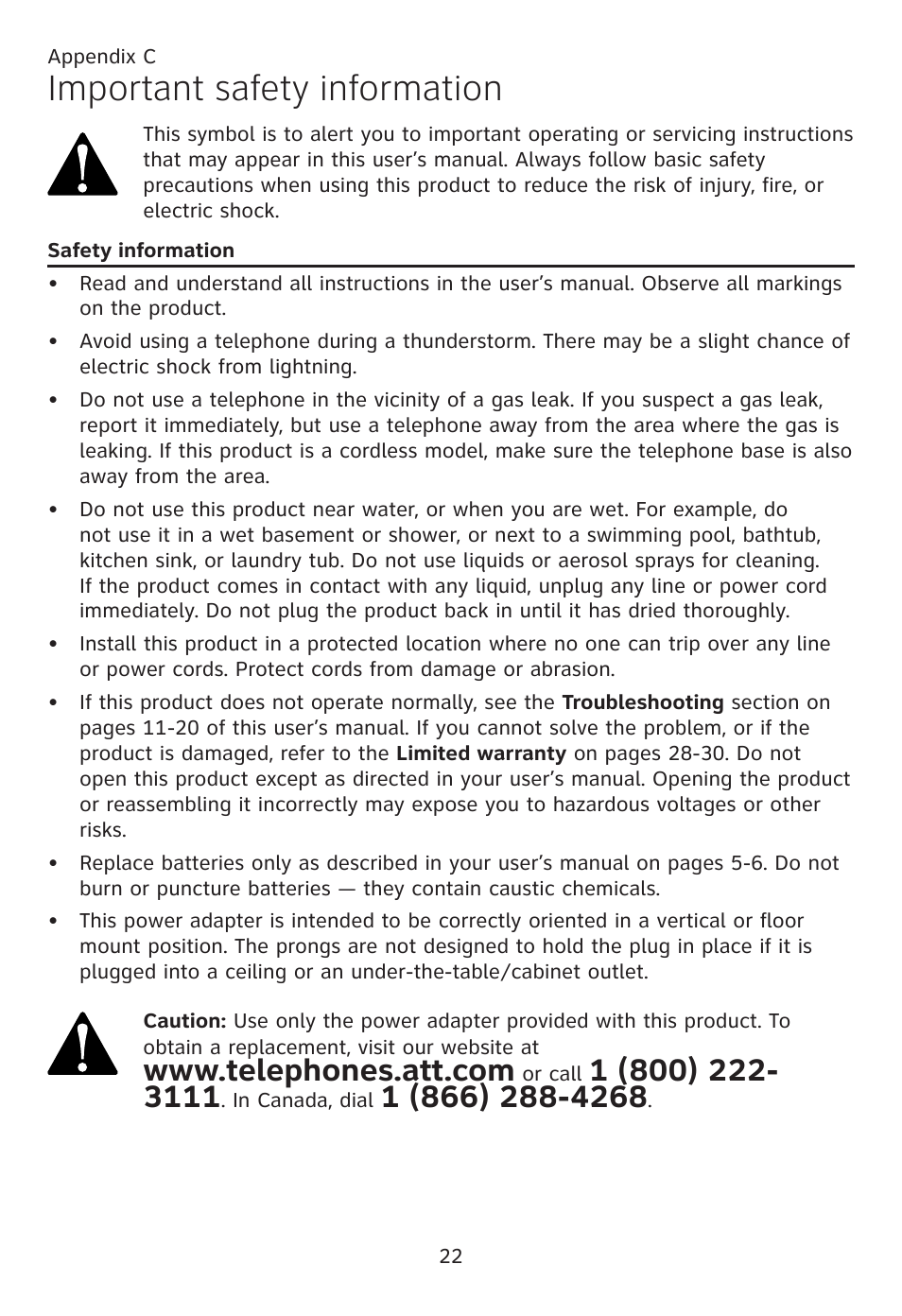 Important safety information | AT&T CL80109 User Manual | Page 26 / 36