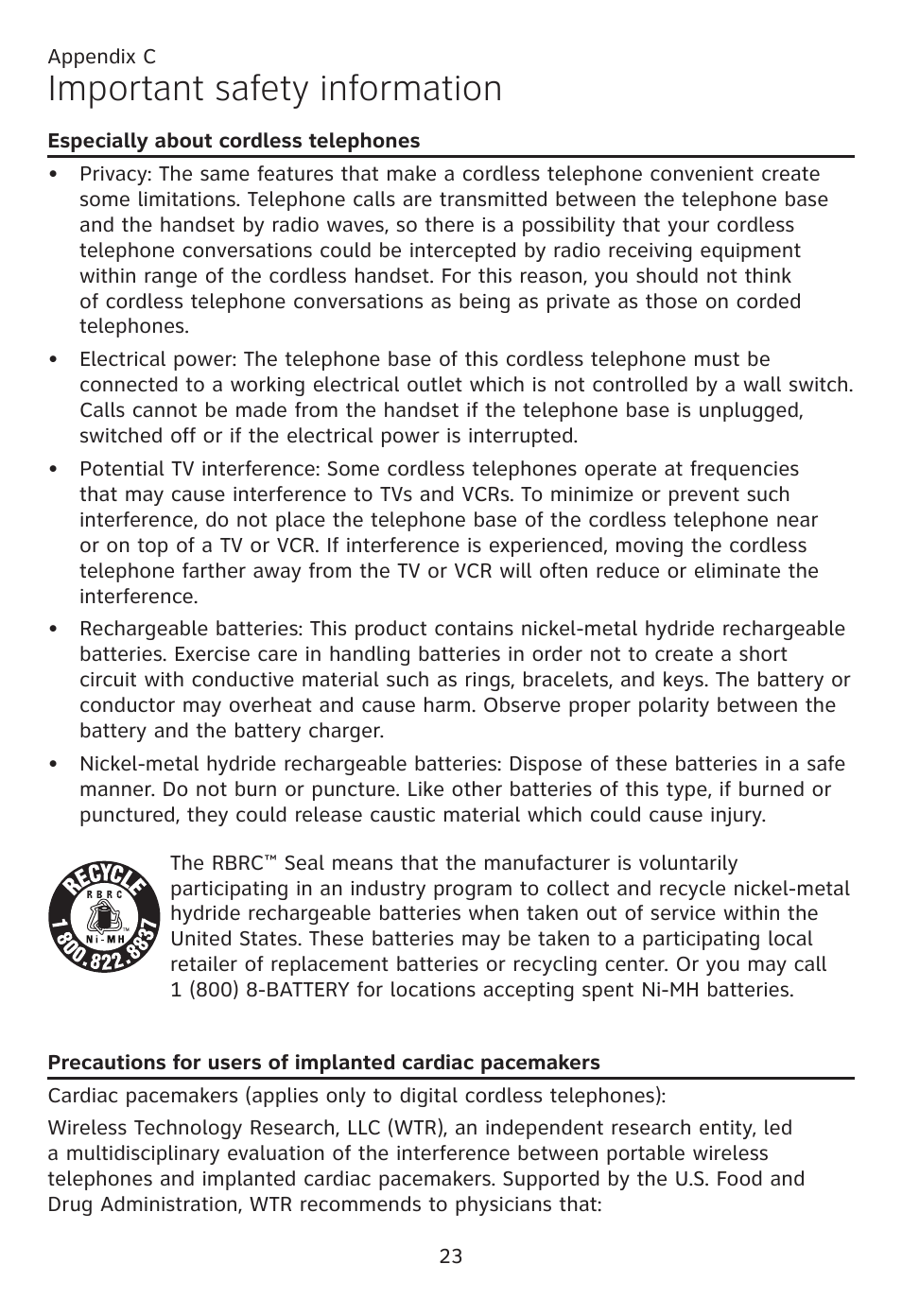 Important safety information | AT&T CL80109 User Manual | Page 27 / 36