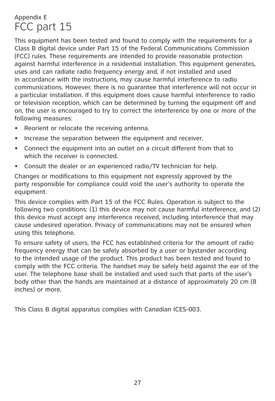 Fcc part 15 | AT&T CL80109 User Manual | Page 31 / 36