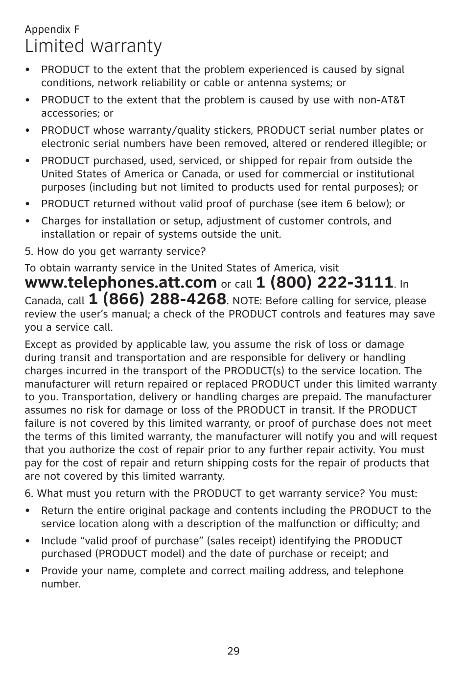 Limited warranty | AT&T CL80109 User Manual | Page 33 / 36