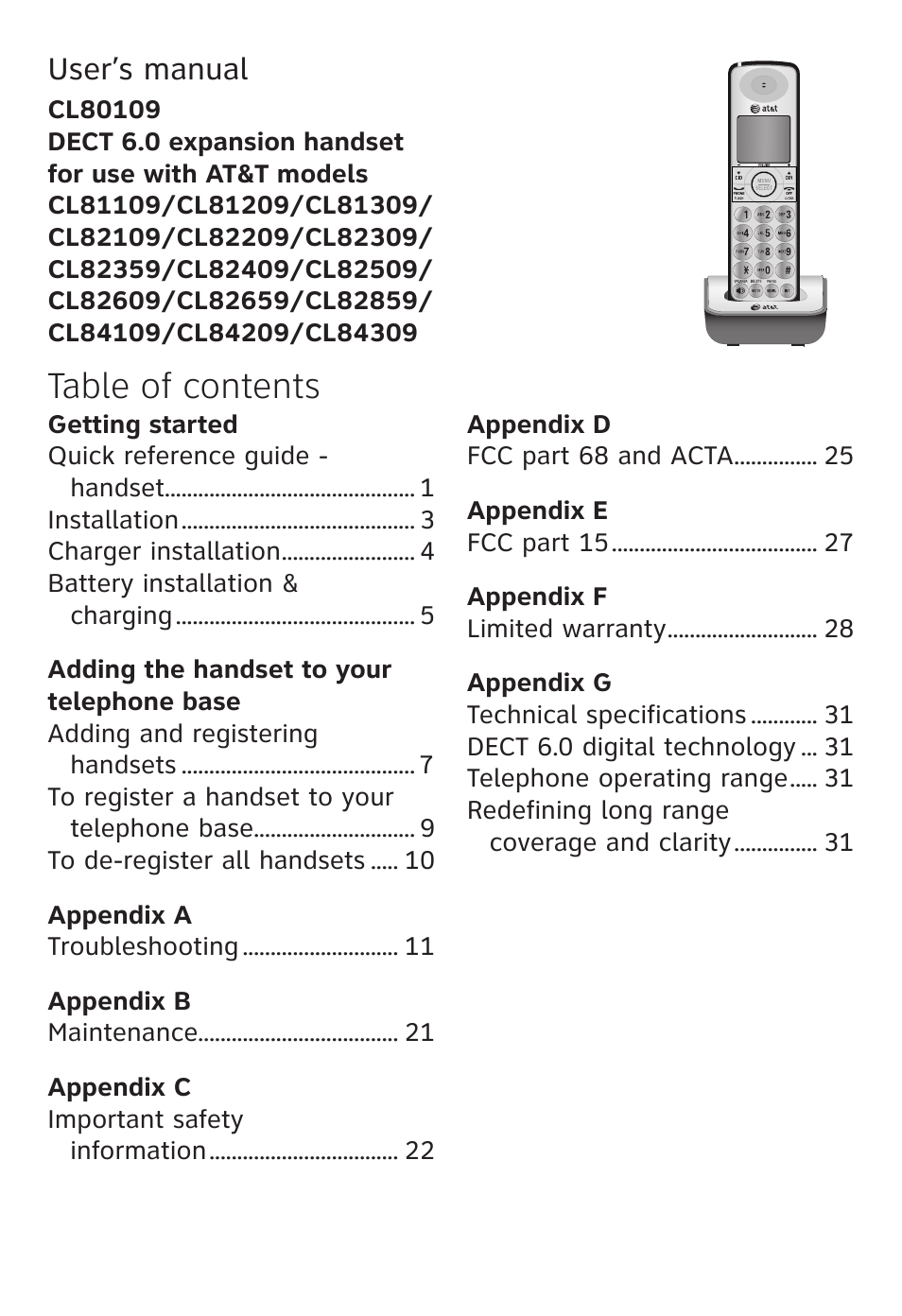 AT&T CL80109 User Manual | Page 4 / 36