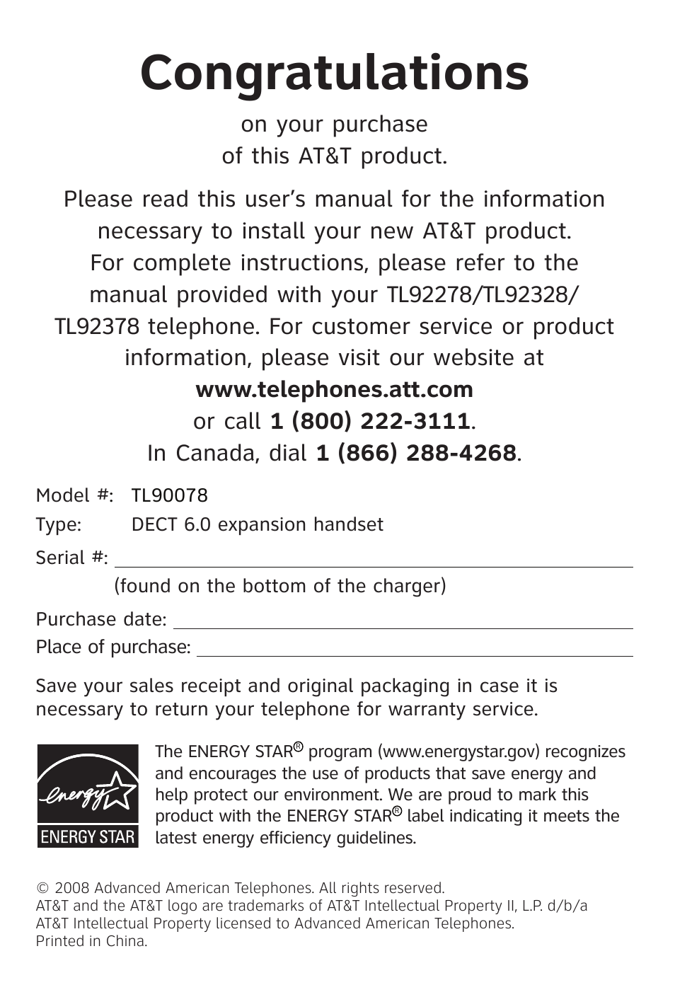 AT&T TL90078 User Manual | Page 2 / 41